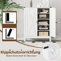 Schuhschrank mit Türen & 6-stufige Verstellbaren Regalen Schuhkommode im Landhausstil Weiß