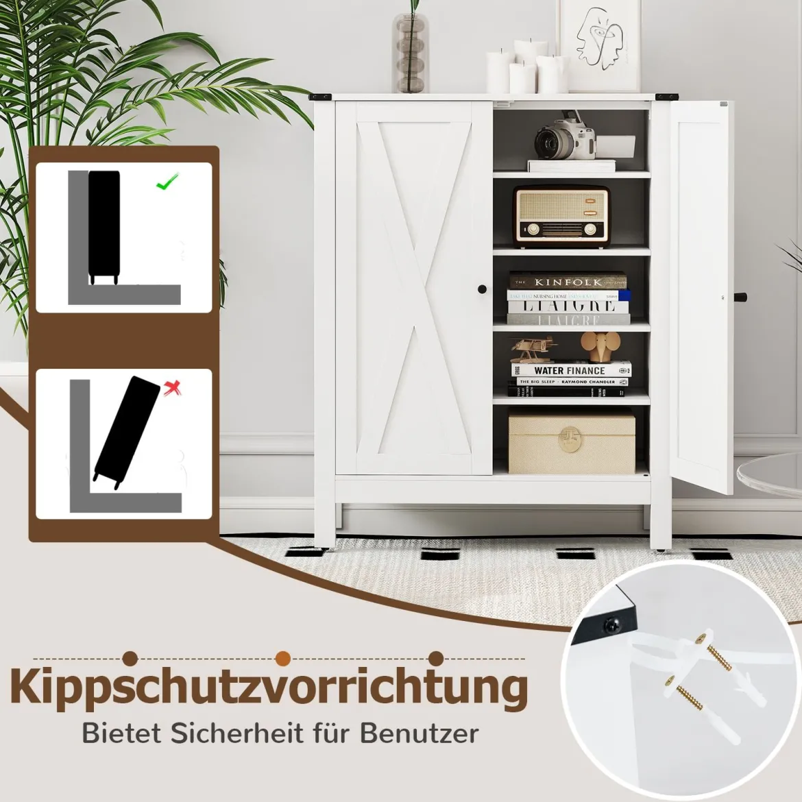 Schuhschrank mit Türen & 6-stufige Verstellbaren Regalen Schuhkommode im Landhausstil Weiß