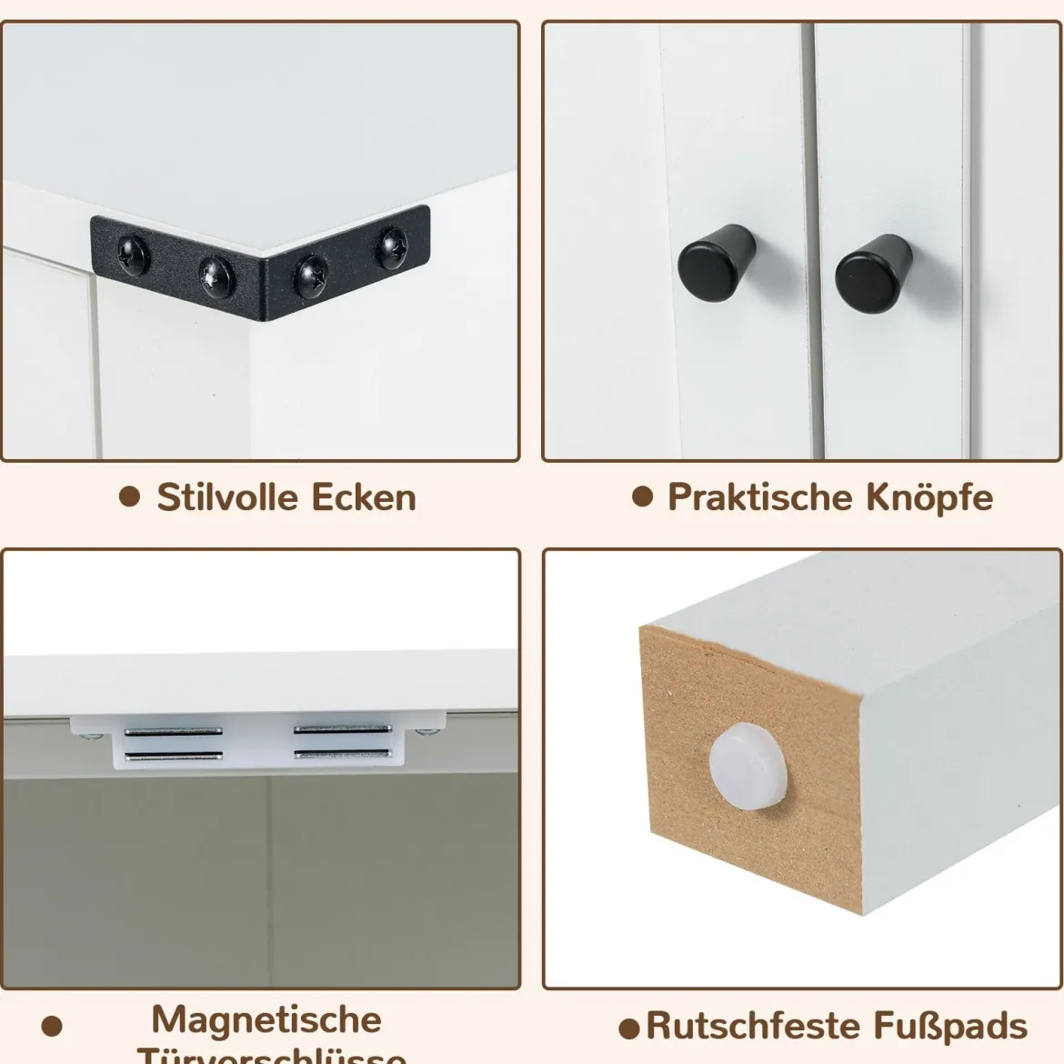 Schuhschrank mit Türen & 6-stufige Verstellbaren Regalen Schuhkommode im Landhausstil Weiß