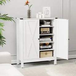 Schuhschrank mit Türen & 6-stufige Verstellbaren Regalen Schuhkommode im Landhausstil Weiß