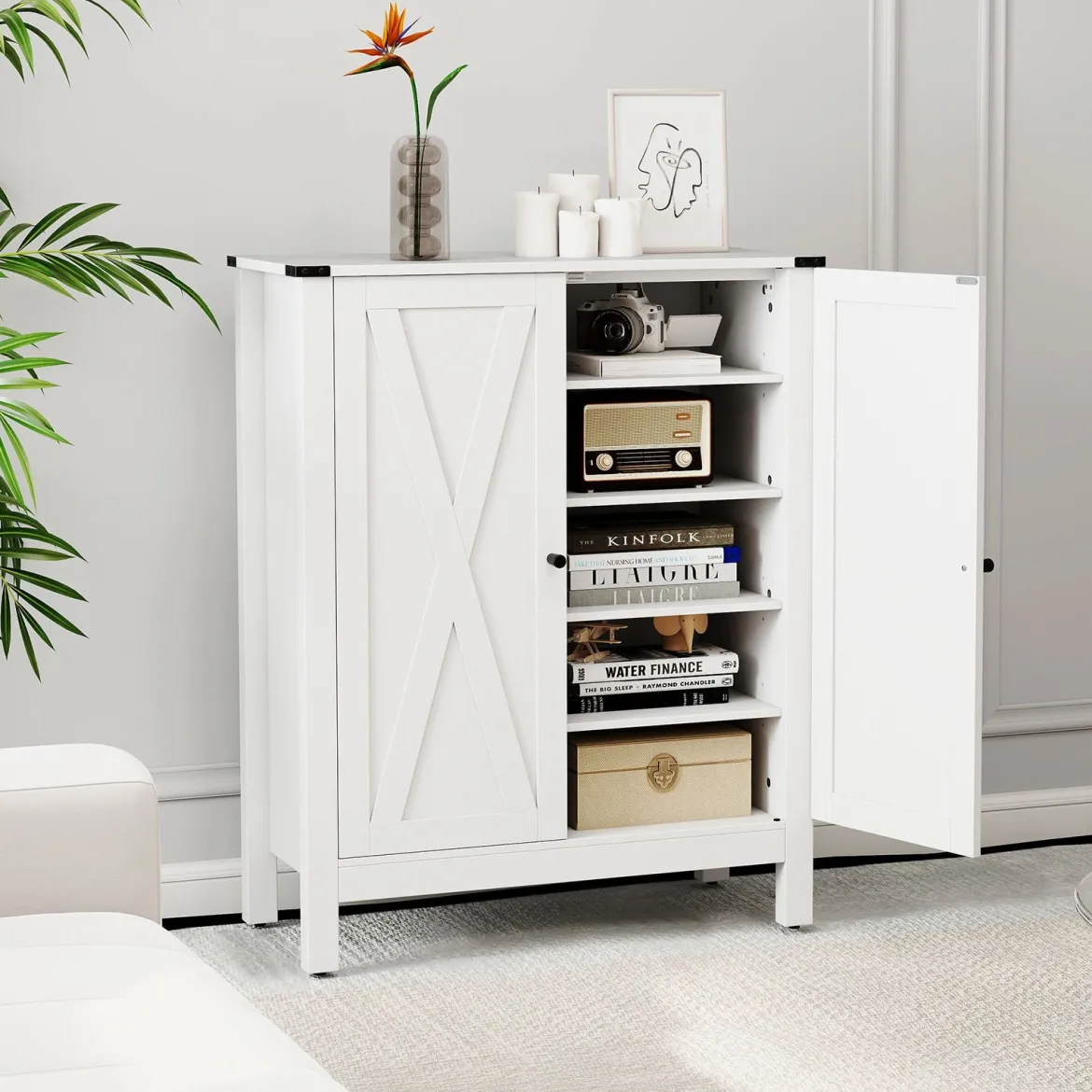 Schuhschrank mit Türen & 6-stufige Verstellbaren Regalen Schuhkommode im Landhausstil Weiß
