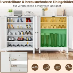 Schuhschrank mit Türen & 6-stufige Verstellbaren Regalen Schuhkommode im Landhausstil Weiß