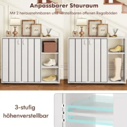 Schuhschrank mit 2 Türen & Verstellbaren Offenen Regalen Schuhregal Schuhkommode Weiß