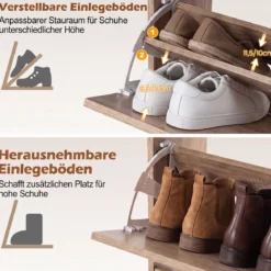 Schuhschrank Schuhkipper mit 2 Klappen Schuhregal & Verstellbaren Einlegeböden 80 x 24 x 102 cm Natur