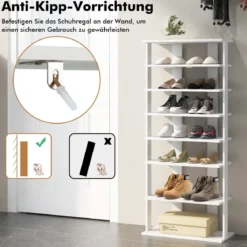 Schuhständer 7-Stöckiges Schuhregal im Retro-Stil 45 x 25 x 110,5 cm Weiß