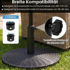 Schwerer Sonnenschirmständer Schirmständer in Rattanoptik mit 2 Adaptern für Schirmstöcke von 38/48 mm
