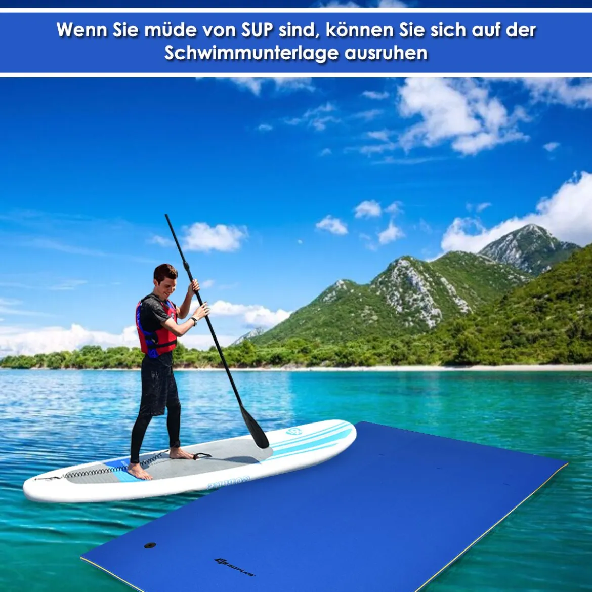 Schwimmender Teppich Schwimmmatte Wasserliege 270 x 180 x 3,5 cm Gelb/Blau