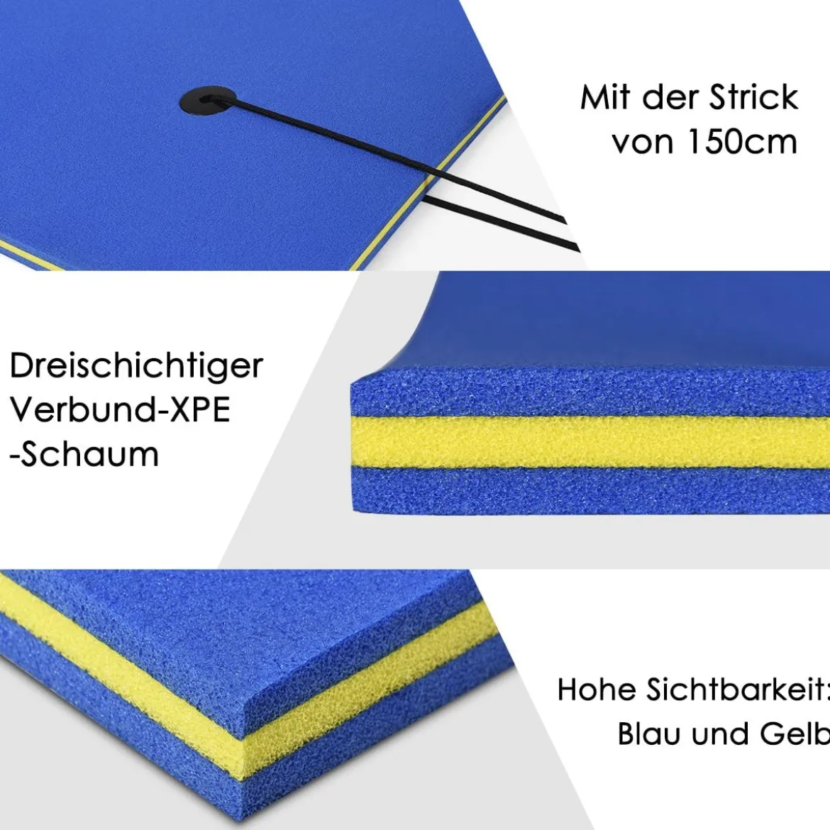 Schwimmender Teppich Schwimmmatte Wasserliege 270 x 180 x 3,5 cm Gelb/Blau