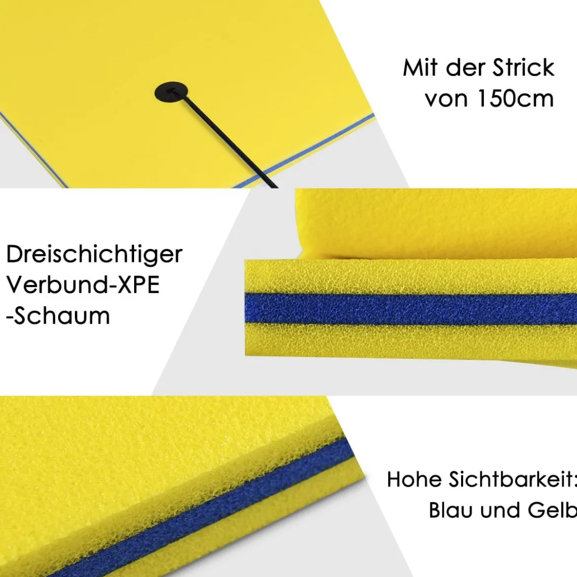 Schwimmender Teppich Schwimmmatte Wasserliege 270 x 180 x 3,5 cm Gelb/Blau