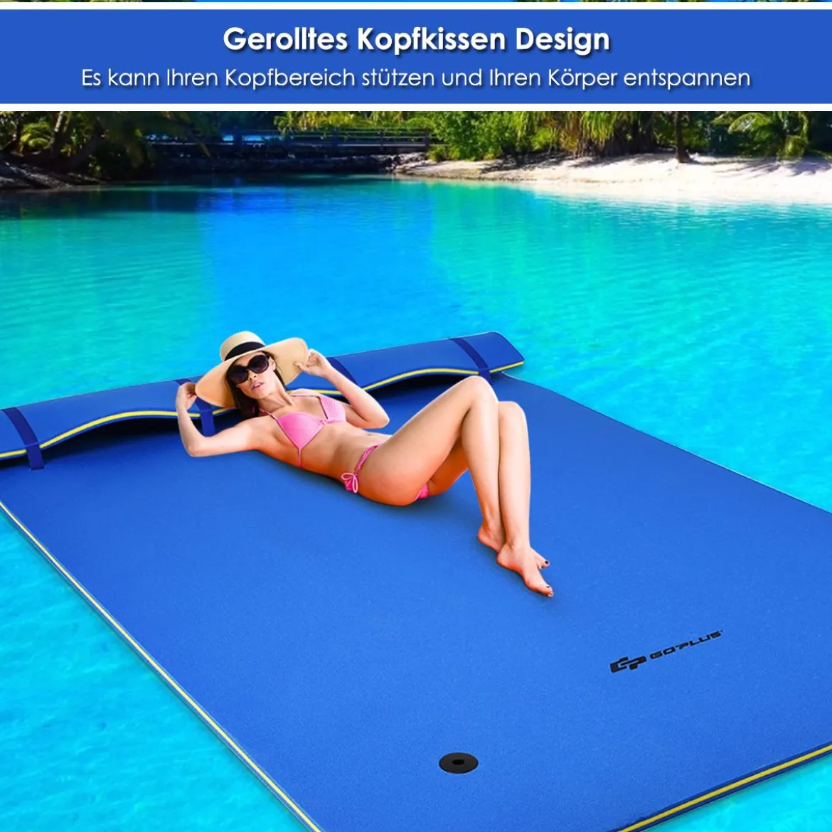 Schwimmender Teppich Schwimmmatte Wasserliege 270 x 180 x 3,5 cm Gelb/Blau