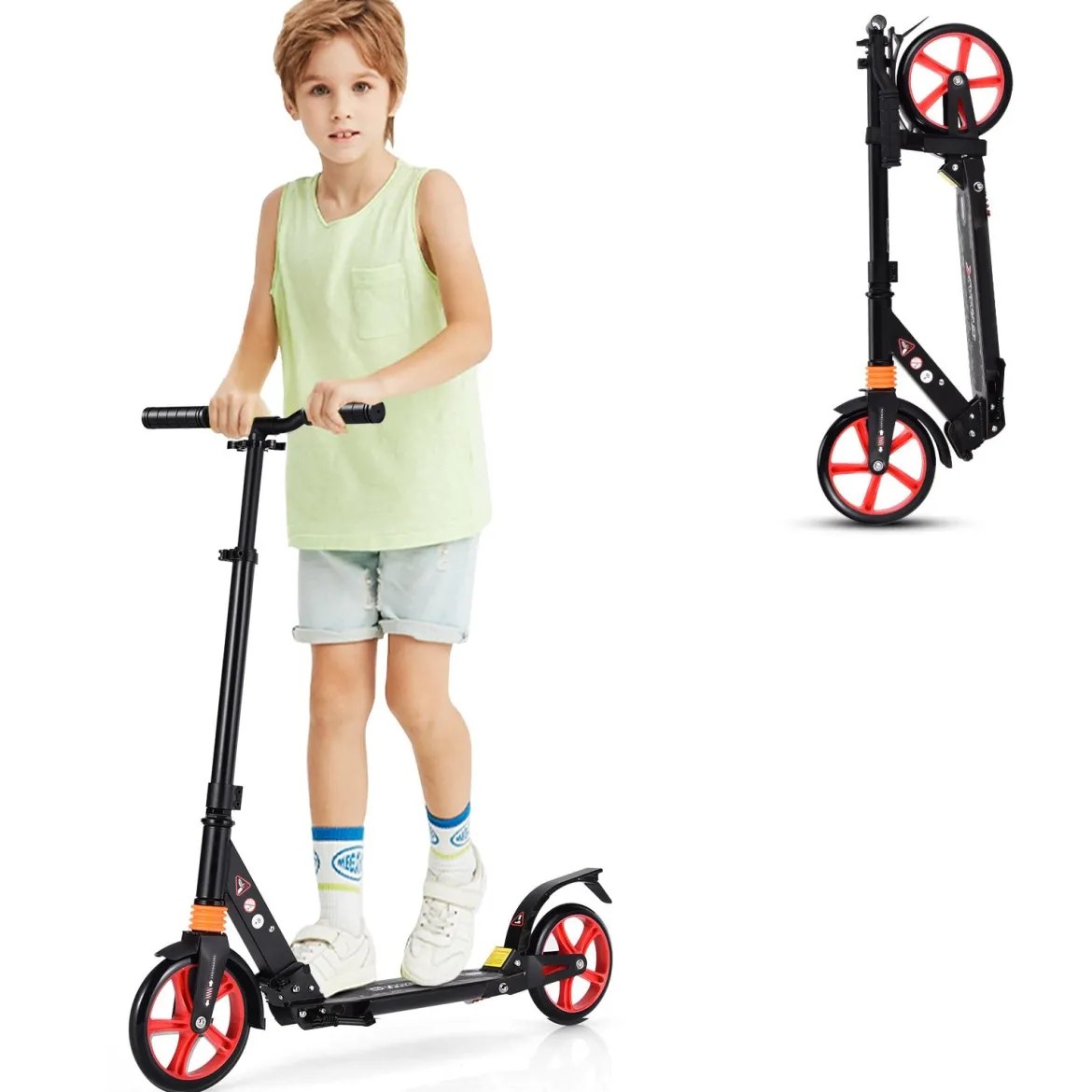Scooter Roller klappbar Tretroller ABEC7-Lager 3 Höhen verstellbar Cityroller Sport Kickscooter Kickroller Schwarz und Rote Räder