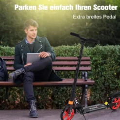 Scooter Roller klappbar Tretroller ABEC7-Lager 3 Höhen verstellbar Cityroller Sport Kickscooter Kickroller Schwarz und Rote Räder