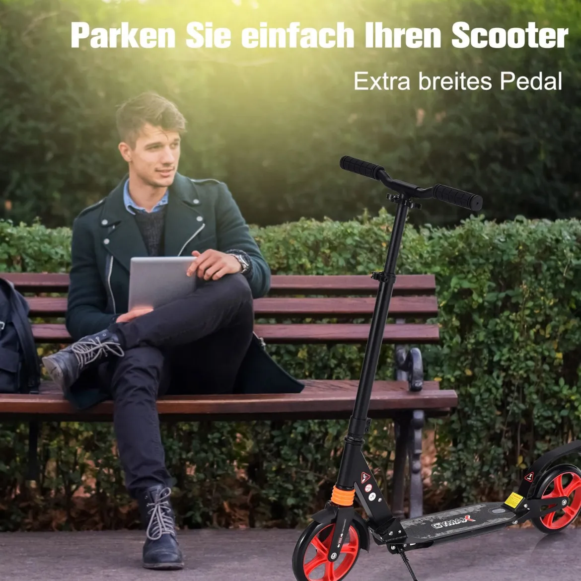 Scooter Roller klappbar Tretroller ABEC7-Lager 3 Höhen verstellbar Cityroller Sport Kickscooter Kickroller Schwarz und Rote Räder