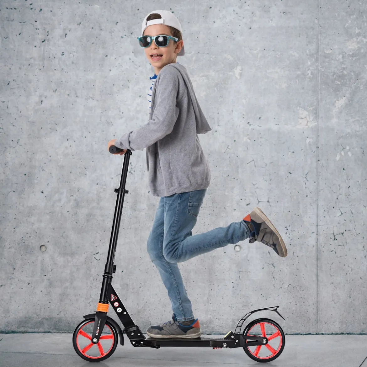 Scooter Roller klappbar Tretroller ABEC7-Lager 3 Höhen verstellbar Cityroller Sport Kickscooter Kickroller Schwarz und Rote Räder
