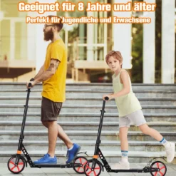 Scooter Roller klappbar Tretroller ABEC7-Lager 3 Höhen verstellbar Cityroller Sport Kickscooter Kickroller Schwarz und Rote Räder