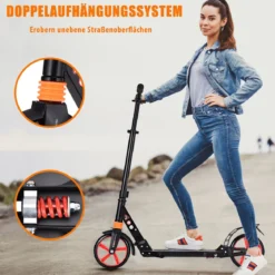 Scooter Roller klappbar Tretroller ABEC7-Lager 3 Höhen verstellbar Cityroller Sport Kickscooter Kickroller Schwarz und Rote Räder