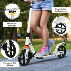 Scooter Roller klappbar Tretroller ABEC7-Lager 3 Höhen verstellbar City Scooter aus Aluminium Sport Kickscooter Kickroller Weiß
