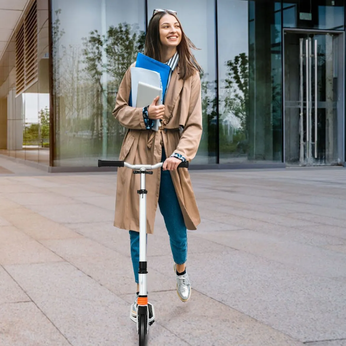 Scooter Roller klappbar Tretroller ABEC7-Lager 3 Höhen verstellbar City Scooter aus Aluminium Sport Kickscooter Kickroller Weiß