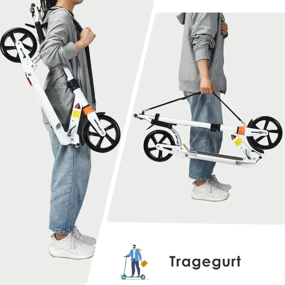 Scooter Roller klappbar Tretroller ABEC7-Lager 3 Höhen verstellbar City Scooter aus Aluminium Sport Kickscooter Kickroller Weiß