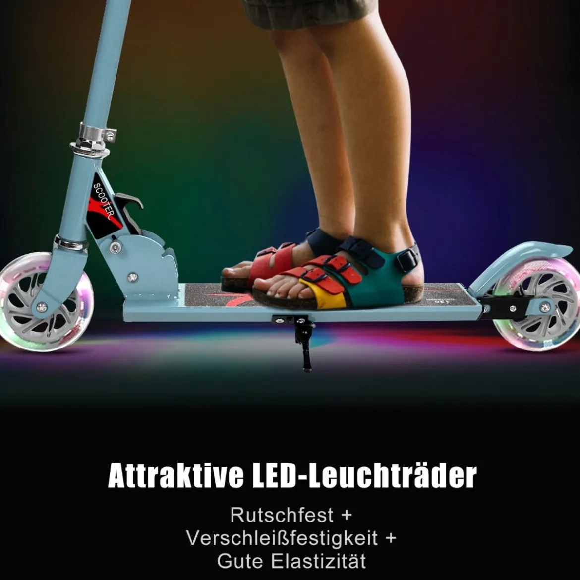 Scooter Tretroller Höhenverstellbar Kinder Roller Klappbar Kickroller mit 2 Räder Blau