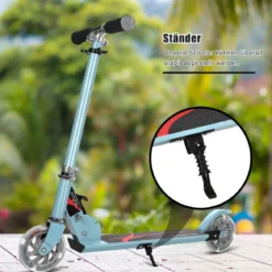 Scooter Tretroller Höhenverstellbar Kinder Roller Klappbar Kickroller mit 2 Räder Blau