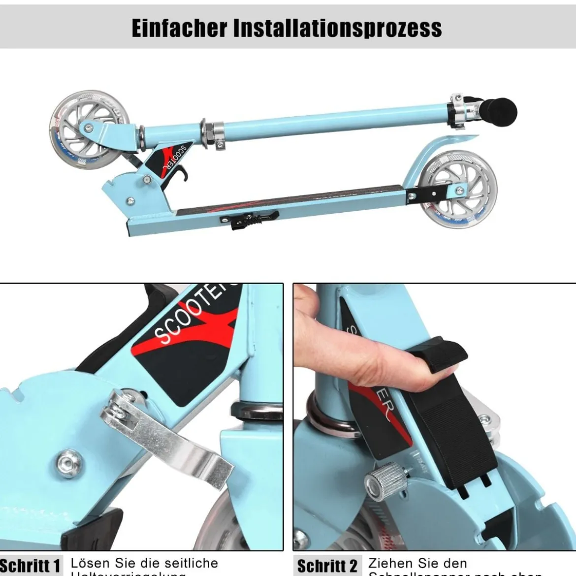 Scooter Tretroller Höhenverstellbar Kinder Roller Klappbar Kickroller mit 2 Räder Blau