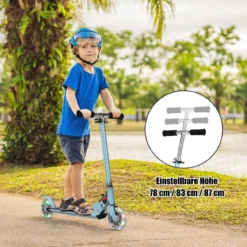 Scooter Tretroller Höhenverstellbar Kinder Roller Klappbar Kickroller mit 2 Räder Blau
