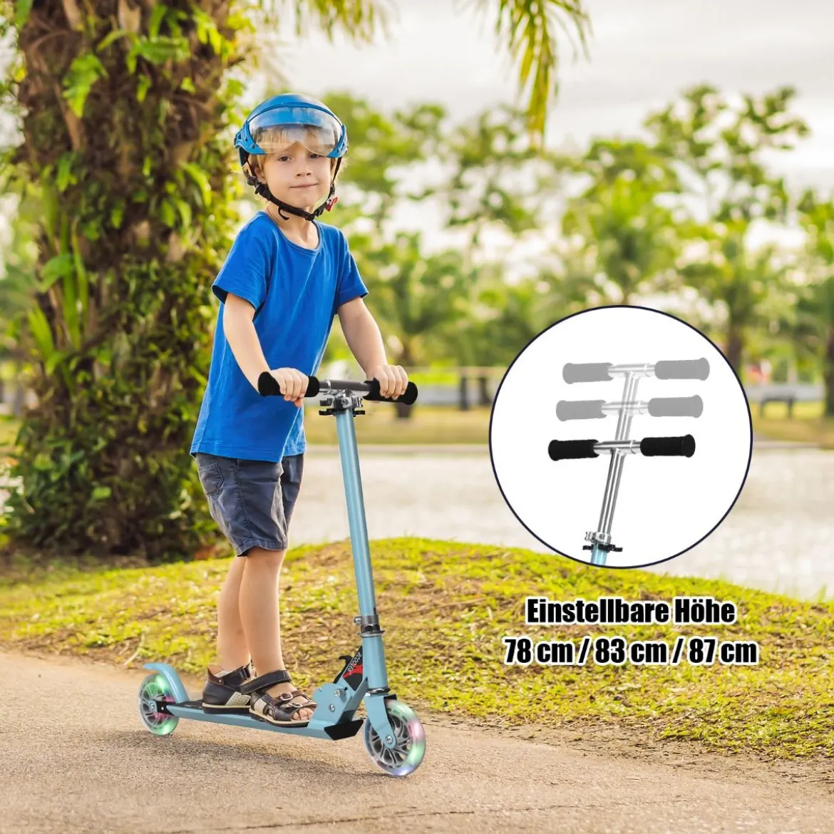 Scooter Tretroller Höhenverstellbar Kinder Roller Klappbar Kickroller mit 2 Räder Blau