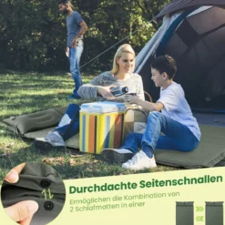 Selbstaufblasende Campingmatte Komfortable Outdoor-Schlafmatte 186 x 130 x 4 cm Grün