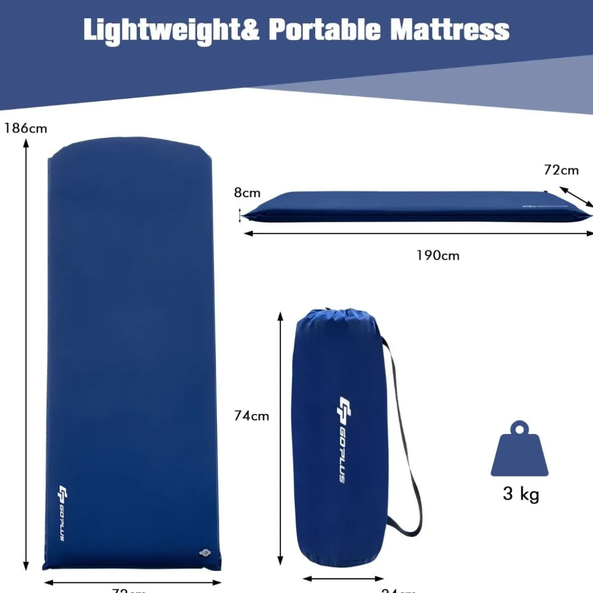 Selbstaufblasende Isomatte 7,6 cm Dicke Campingmatratze mit Eingebautem Ventil Blau