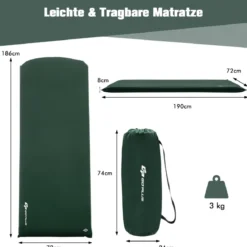 Selbstaufblasende Isomatte 7,6 cm Dicke Campingmatratze mit Eingebautem Ventil Grün