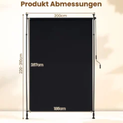 Senkrechtmarkise Außen Vertikalmarkise 200 x 220-310 cm Höhenverstellbar & Ausziehbar Balkon Markise Schwarz