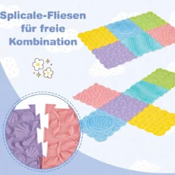 Sensorikmatte zum Stecken Orthopädische Spielmatte aus Wasserfeste Material 30 x 30 cm Macaron Bunt