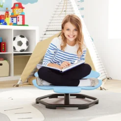 Sensorischer Drehstuhl Kinder 360° Kinderdrehstuhl Karussell Autismus Kinderstuhl mit rutschfester Metallbasis Karussellstuhl Blau Blume