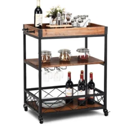 Servierwagen 3 Ablagen Küchenwagen Haushaltswagen mit Universalrädern Braun 78 x 46 x 82,5 cm