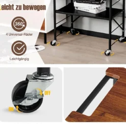 Servierwagen Beistelltisch mit Rollen & Holzablage & Metallrahmen 60 x 40 x 89 cm
