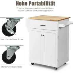 Servierwagen Küchenwagen mit Massiver Arbeitsplatte 82 x 48 x 91 cm Weiß