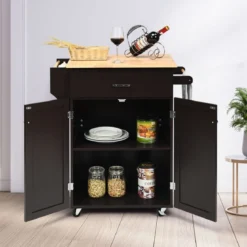 Servierwagen Küchenwagen mit Massiver Arbeitsplatte 82 x 48 x 91 cm Braun