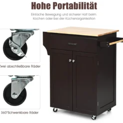 Servierwagen Küchenwagen mit Massiver Arbeitsplatte 82 x 48 x 91 cm Braun