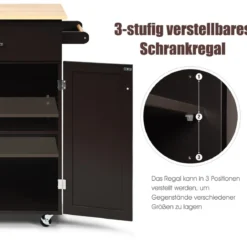 Servierwagen Küchenwagen mit Massiver Arbeitsplatte 82 x 48 x 91 cm Braun