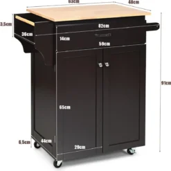 Servierwagen Küchenwagen mit Massiver Arbeitsplatte 82 x 48 x 91 cm Braun