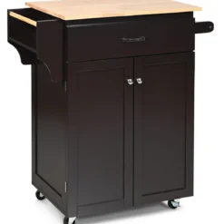 Servierwagen Küchenwagen mit Massiver Arbeitsplatte 82 x 48 x 91 cm Braun