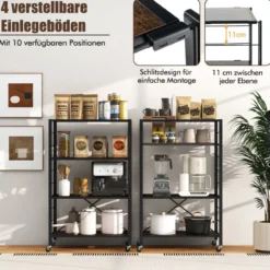 Servierwagen klappbar 4 Ebenen Küchenwagen mit abnehmbaren Rädern 76 x 36 x 122 cm Schwarz + Rustikales Braun