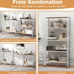 Servierwagen klappbar 5 Ebenen Küchenwagen mit abnehmbaren Rädern Natur 76 x 36 x 153 cm