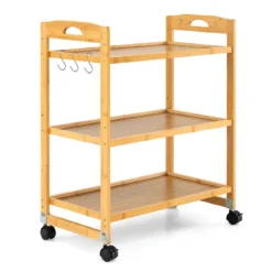 Servierwagen mit 3 Ebenen Küchenwagen aus Bambus mit Universalrollen Griff Natur 60 x 33 x 72 cm