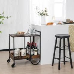 Servierwagen mit Rollen Feststellbarer Barwagen Weinwagen Industrie Design Rustikales Braun