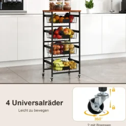 Servierwagen mit Rollen Gemüseregal mit ausziehbaren Körben für Küche Esszimmer 42 x 31 x 89 cm