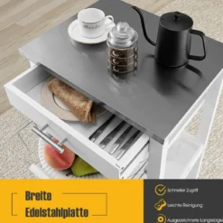 Servierwagen Rollende Kücheninsel mit Arbeitsplatte 47 x 39 x 85 cm Weiß