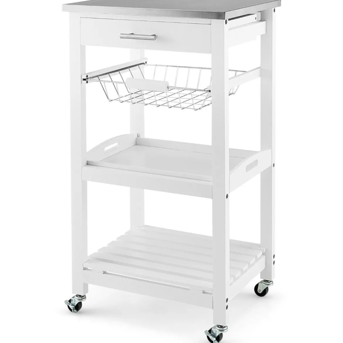 Servierwagen Rollende Kücheninsel mit Arbeitsplatte 47 x 39 x 85 cm Weiß