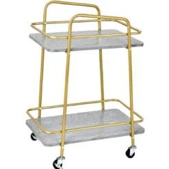 Servierwagen 2-Stöckiger Rollender Küchenwagen 36,5 x 60 x 82,5 cm Grau & Golden